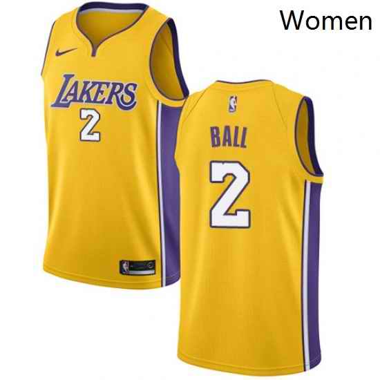Womens Nike Los Angeles Lakers 2 Lonzo Ball Swingman Gold Home NBA Jersey Icon Edition